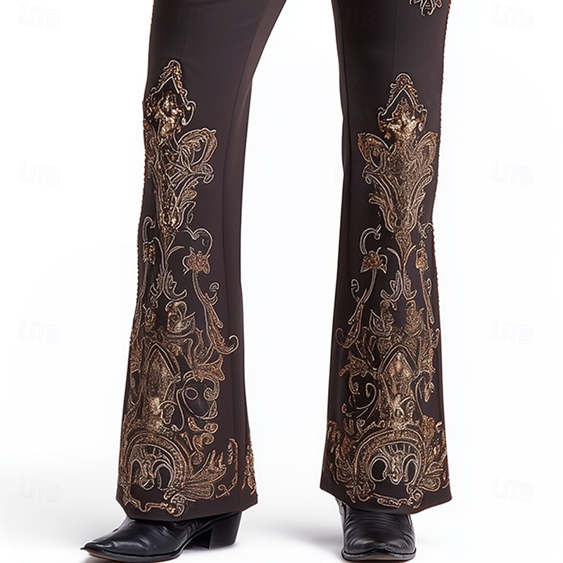 Men's Paisley Floral Print Ethnic Disco Pants 60s 70s Bell Bottoms Mid Waist Western Vintage Retro Outdoor Vacation Casual Side Pockets Flared Leg Pants Trousers Spring Fall 3D Print Red Blue Purple2