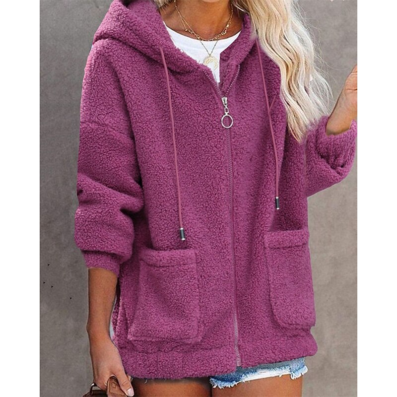Women's Pullover Hoodie Sweatshirt Zip Up Hoodies Plain Warm Streetwear Casual Long Sleeve Hooded Regular Tops Street Dailywear Pocket Black Pink Blue Brown Fall Winter2