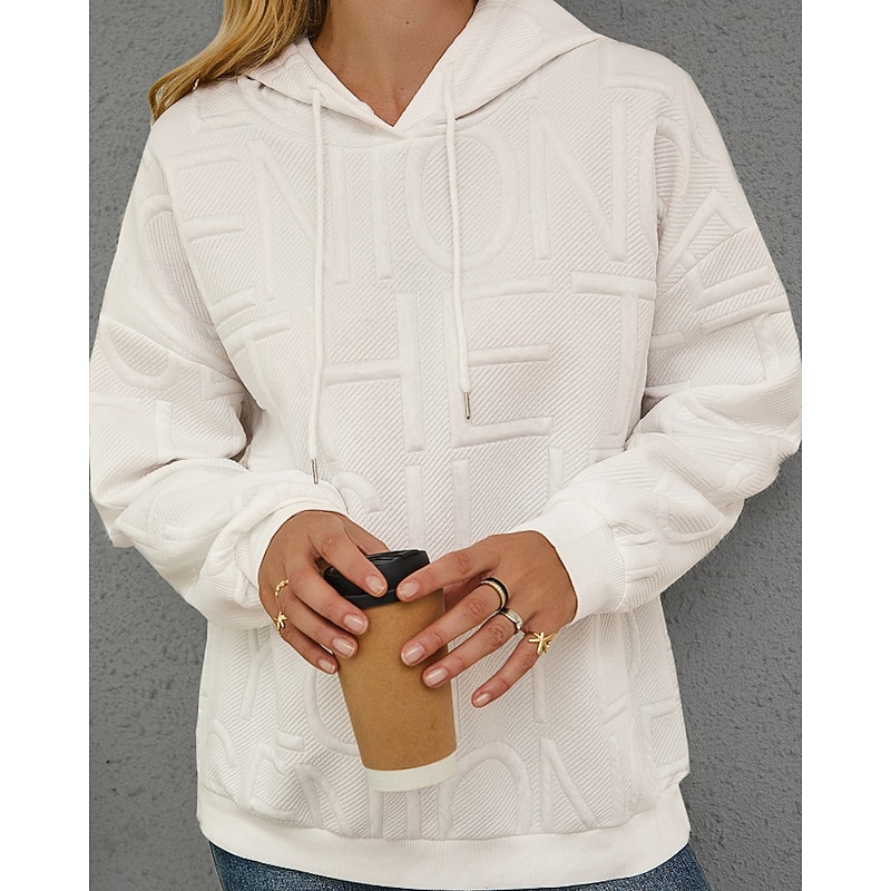 Women's Pullover Hoodie Sweatshirt Plain Casual Long Sleeve Hooded Regular Tops Holiday Going out Patchwork Black White Pink Dark Gray Gray Fall Winter