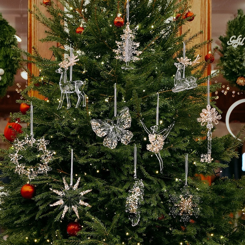Christmas Crystal Ornaments High-End Transparent Acrylic Hanging Decorations with Glitter, Elegant Tree Pendants for Holiday Party & Home Decor