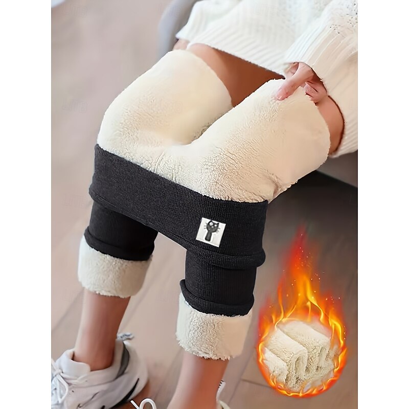 Women's Fleece Pants Leggings Fashion Streetwear Basic Full Length High Waist Plain High Cut Comfy Soft Comfortable Inelastic Vacation Home Street Navy Black Wine Gray Spring Fall Winter Regular Fit4