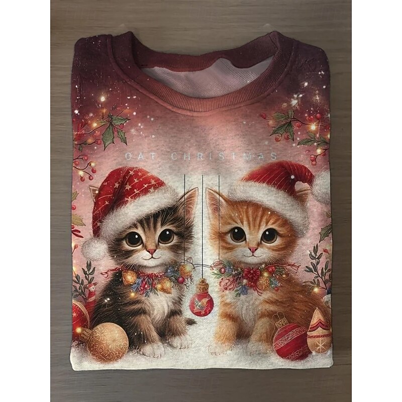 Women's Pullover Sweatshirt Graphic Cat Santa Claus Fashion Casual Long Sleeve Crew Neck Regular Tops Street Dailywear Casual Print White Red Blue Green Dark Blue Fall Winter3