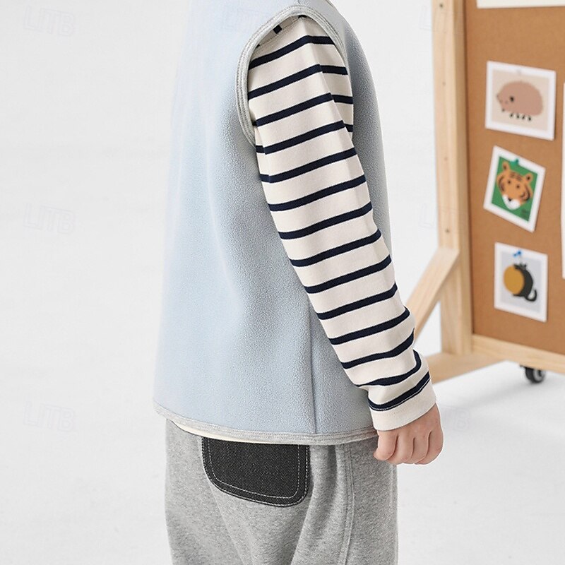 Kids Unisex Vest Coat Outerwear Solid Color Sleeveless Buttons Keep Warm Soft Breathable Coat Outdoor Fashion Daily Pink Navy Blue Blue Fall Winter 4 years+4