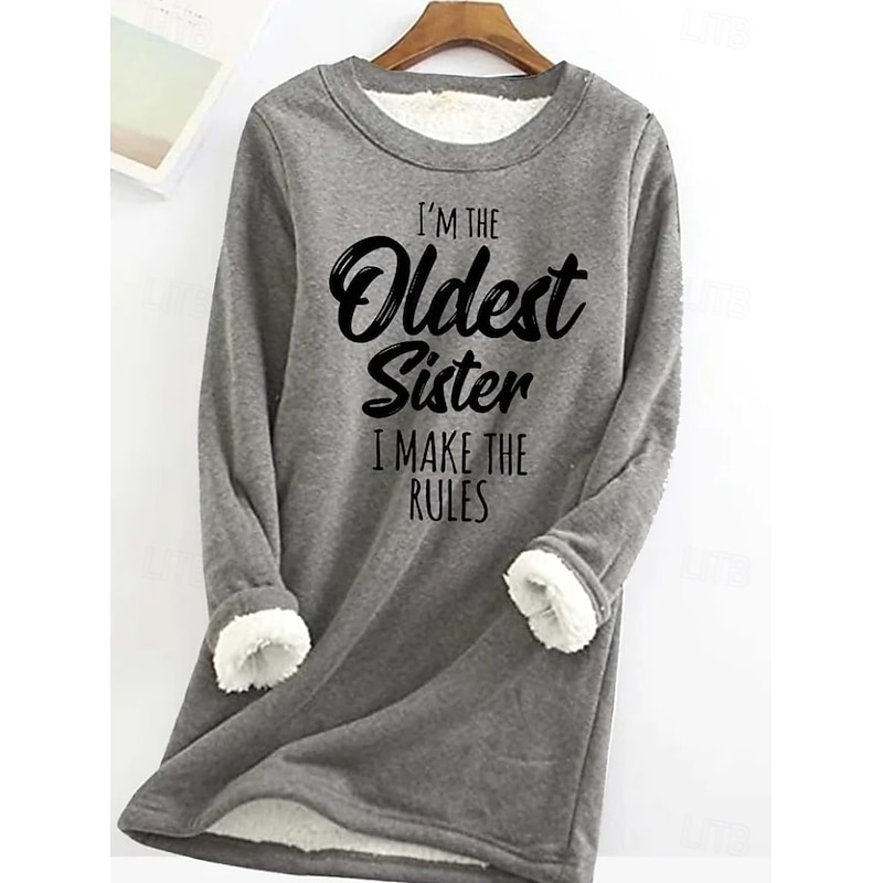 Women's Pullover Sweatshirt Graphic Letter Warm Casual Fuzzy Long Sleeve Crew Neck Round Neck Long Tops Street Casual Black Pink Blue Gray Spring Fall Winter3