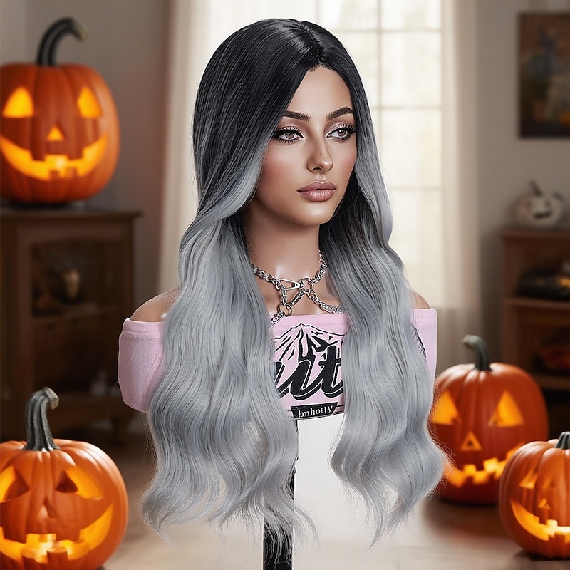 Synthetic Lace Wig Curly Style 24 inch Gray Middle Part U Part Wig Women's Wig Silver grey3
