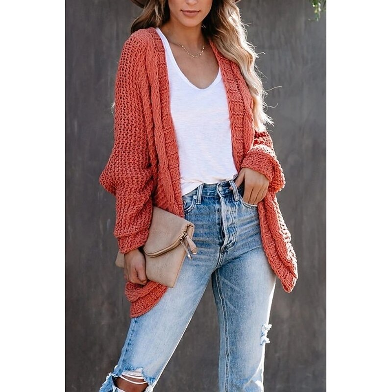 Women's Sweater Cardigan Elegant Fashion Streetwear Pure Color Open Front Pocket Knitted Long Sleeve Regular Tops Knit Outdoor Daily Weekend Black Red Fall Winter3