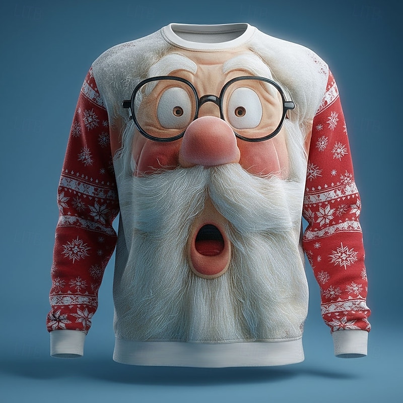 Christmas Men's Santa Claus 3D Sweatshirt Cool Party Crew Neck Vacation Party Gift Red 4 Red 3 Crewneck 3D All Seasons Designer