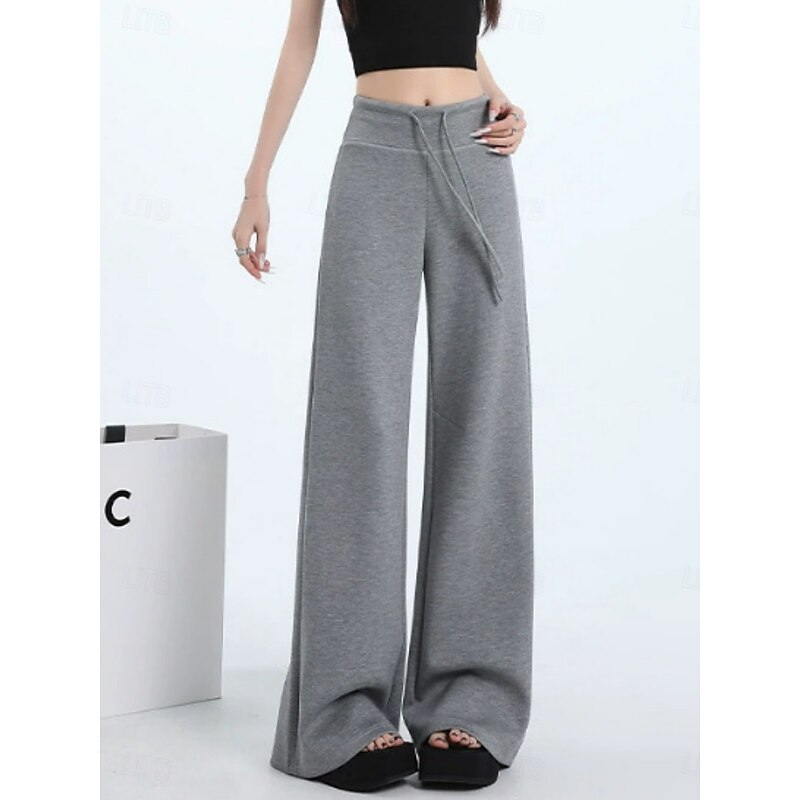 Women's Sweatpants Wide Leg Chinos Fashion Streetwear Basic Full Length High Waist Plain Pocket Elastic Waistband Comfy Soft Comfortable Micro-elastic Outdoor Street Light Gray Dark-Gray Black Spring2