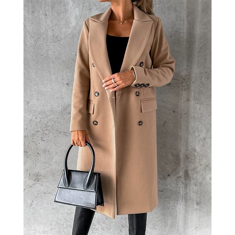 Women's Casual Jacket Warm Comfortable Pocket Buttons Fashion Outdoor Plain Going out Weekend Single Breasted Regular Lapel Regular Fit Long Sleeve Outerwear Black Khaki Apricot Fall Winter