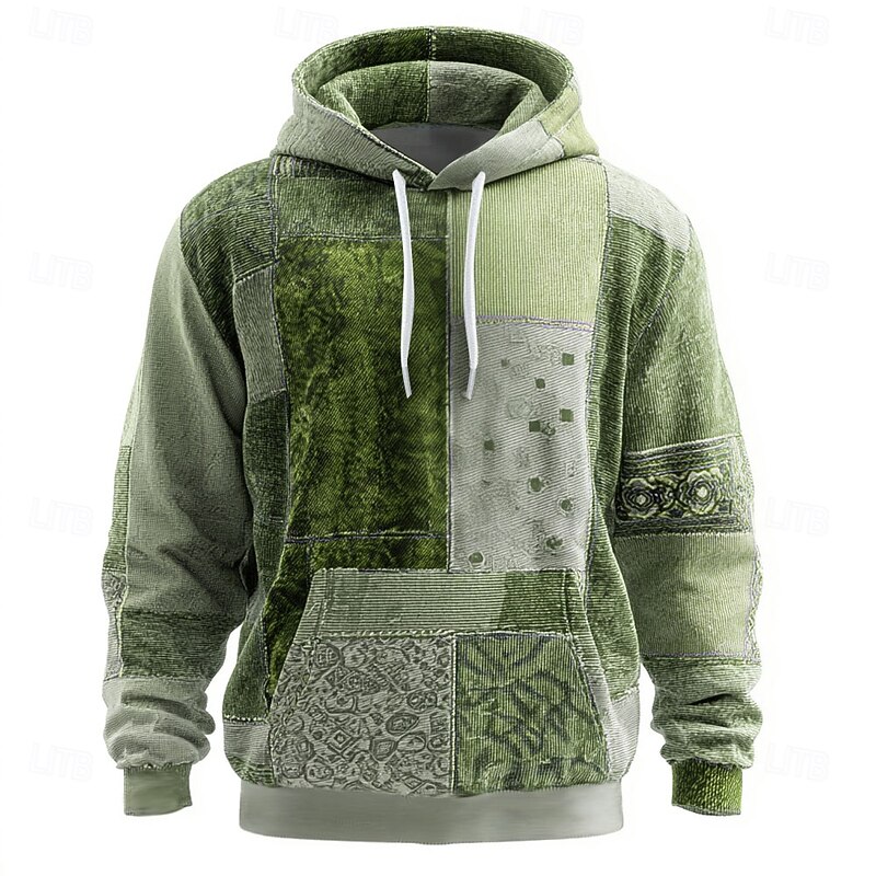 Men's Geometric Plaid Hoodie Sweatshirt Fashion Daily Crew Neck Home Party Streetwear Blue Purple Drawstring Fall Winter Designer3