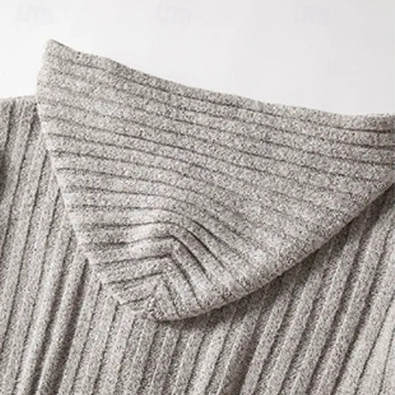 Men's Sweater Cardigan Sweater Ribbed Cable Knit Regular Tops Knitted Plain Hooded Vacation Fashion Casual Daily Wear Clothing Apparel Fall Spring &  Fall Gray M L XL3