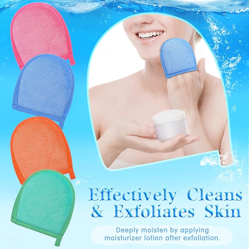 4 Pcs Exfoliating Gloves Facial Scrub Mitts Deep Exfoliating Gloves for Face and Body Mitt Cleaning Mitten Skin Cleanser Dead or Dry Skin Remover Exfoliator Face Scrub Tool, 4 Colors2