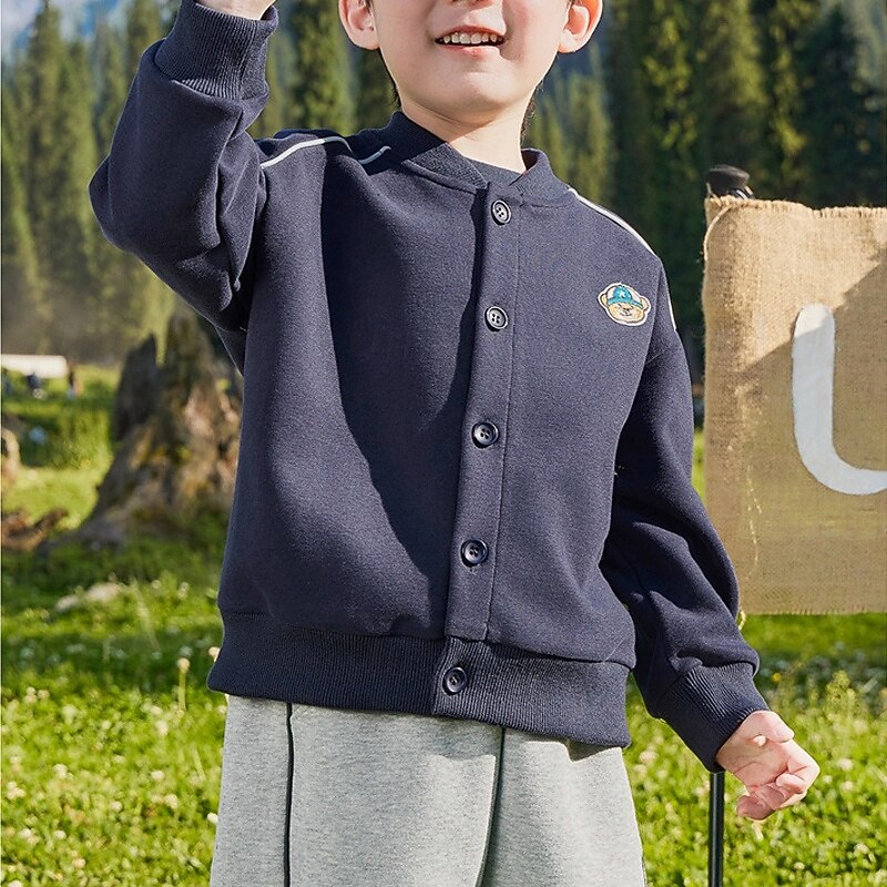 Kids Unisex Baseball Jackets Outerwear Solid Color Long Sleeve Comfort Buttons Soft Coat Outdoor Cotton Fashion Daily Blue Gray Spring Fall 4 years+3
