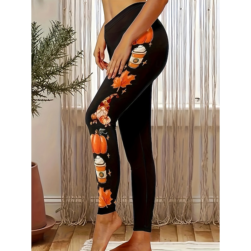 Women's Leggings Vacation Vintage Fashion Full Length High WaistPantsHalloween Graphic Pumpkin Halloween Printing Soft Breathable High Elasticity Vacation Street Causal Orange Spring Fall Winter Slim3