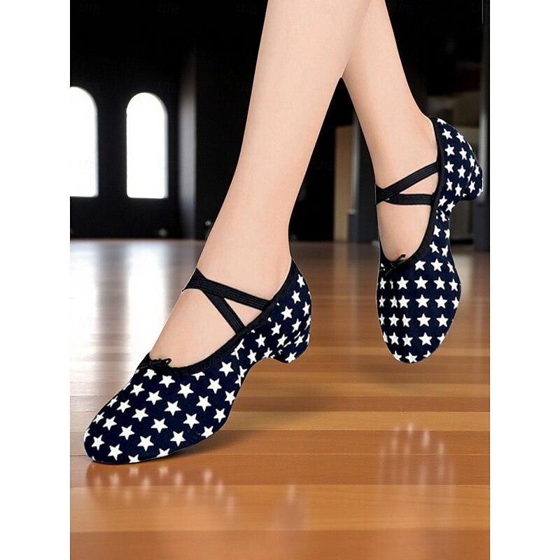Women's Star Print Dance Shoes - Comfortable Low Heel Practice and Performance Ballroom Footwear4