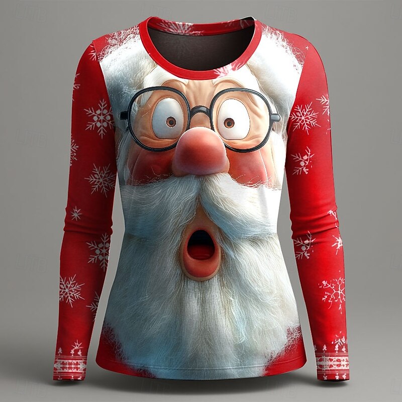 Christmas Women's T Shirt Graphic Santa Claus Fashion Casual Long Sleeve Crew Neck Round Neck Regular Tops Daily Weekend Print Red Blue Purple Green Summer Spring Fall Winter