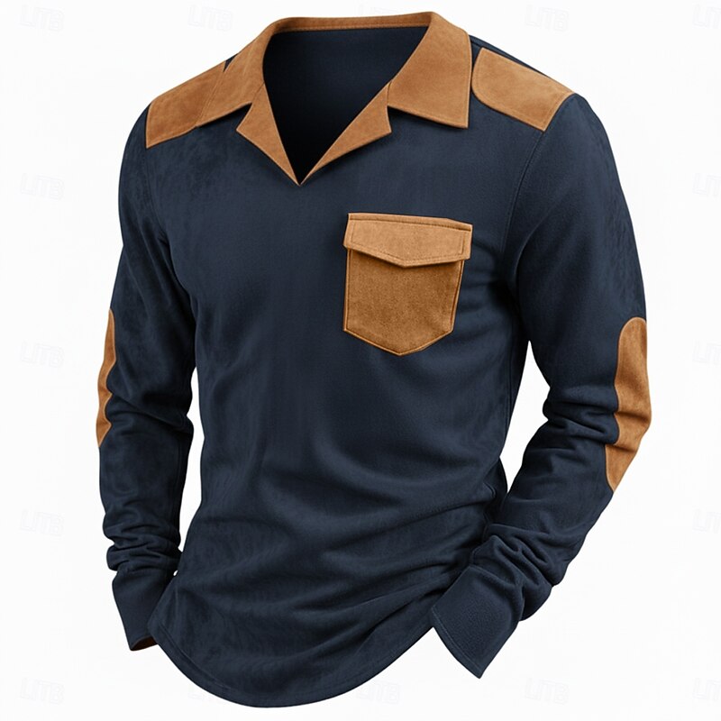 Men's Camp Collar Shirt Tee Top Long Sleeve Shirt Long Sleeve Camp Collar Summer Fall Solid Color Vintage Daily Casual Color Block Outdoor Street Causal Black Navy Blue khaki Top Tee for Men3