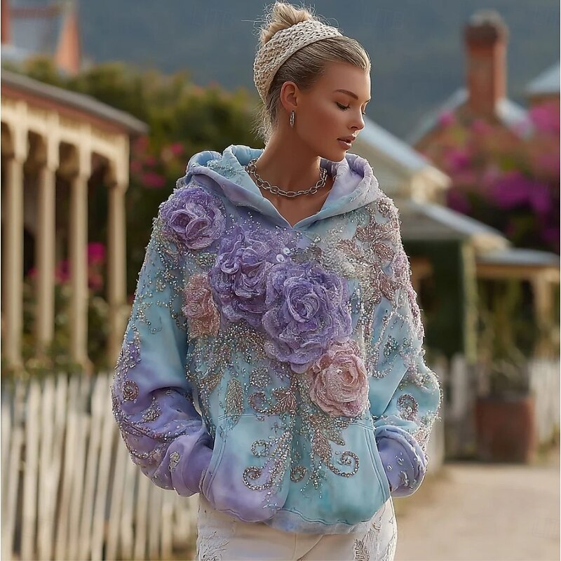 Women's 3D Print Vintage Boho Hoodie Patchwork Hoodie Sweatshirt Floral Pullover Sweatshirt Floral Active Vintage Ethnic Long Sleeve Hooded Regular Tops Casual Pocket Pink Fall Winter4