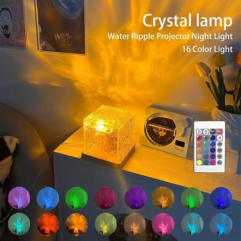 Water Ripples Lights Lamp Ocean Water Projector Light Luminorthe lumena Lights Bedroom Decor 16 Colors Rotating Flame Nightlight2