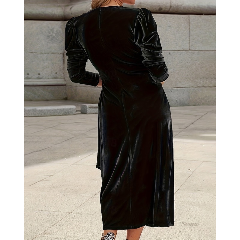 Women's Midi Dress Velvet Dress Party Dress Cocktail Dress Elegant Fashion Modern Party Evening Party Date Regular Fit Plain Long Sleeve Crew Neck Black Wine Green Dark Blue Fall Winter4