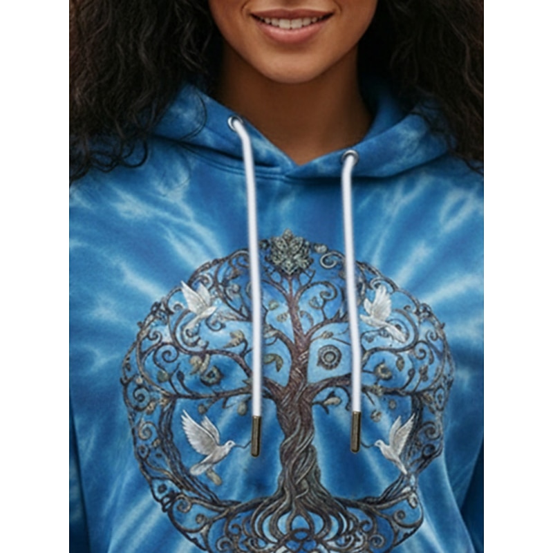 Women's Pullover Hoodies Floral Tie Dye Fashion Streetwear Casual Long Sleeve Hooded Regular Tops Dailywear Casual Drawstring Print Blue Spring Fall2