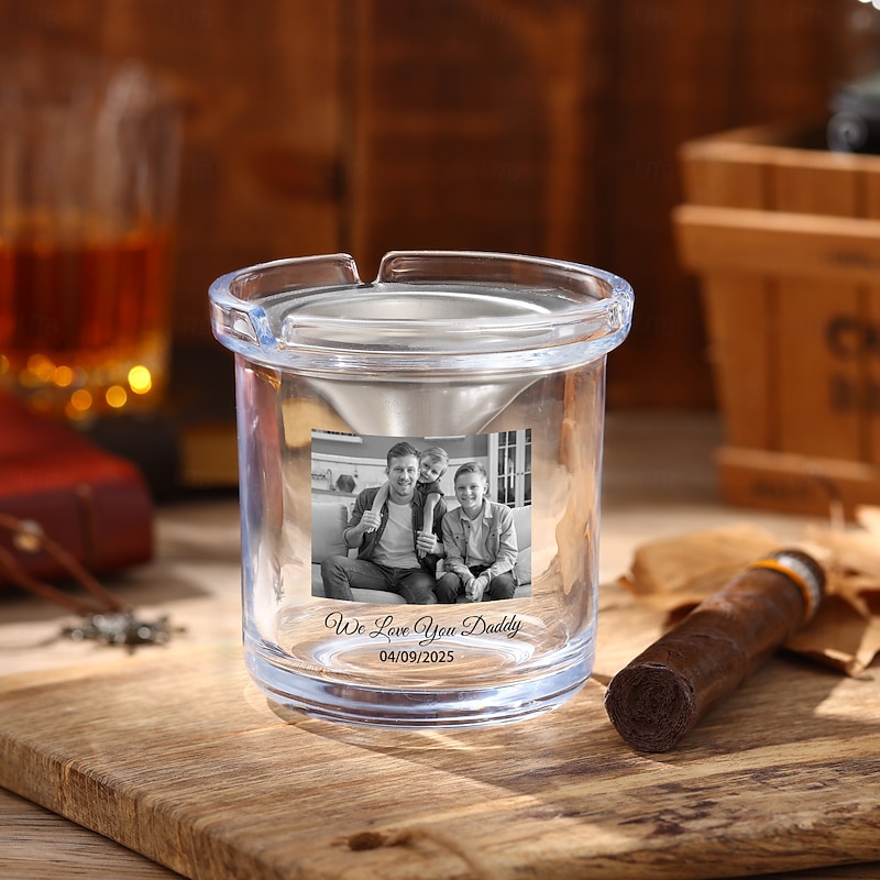 Personalized Ashtray with/without Lid, Custom Photo Text Smoking Tray Christmas Gift for Men, Unique Gift for Dad, Grandpa, Husband, Perfect for Father’s Day, Valentine’s Day2