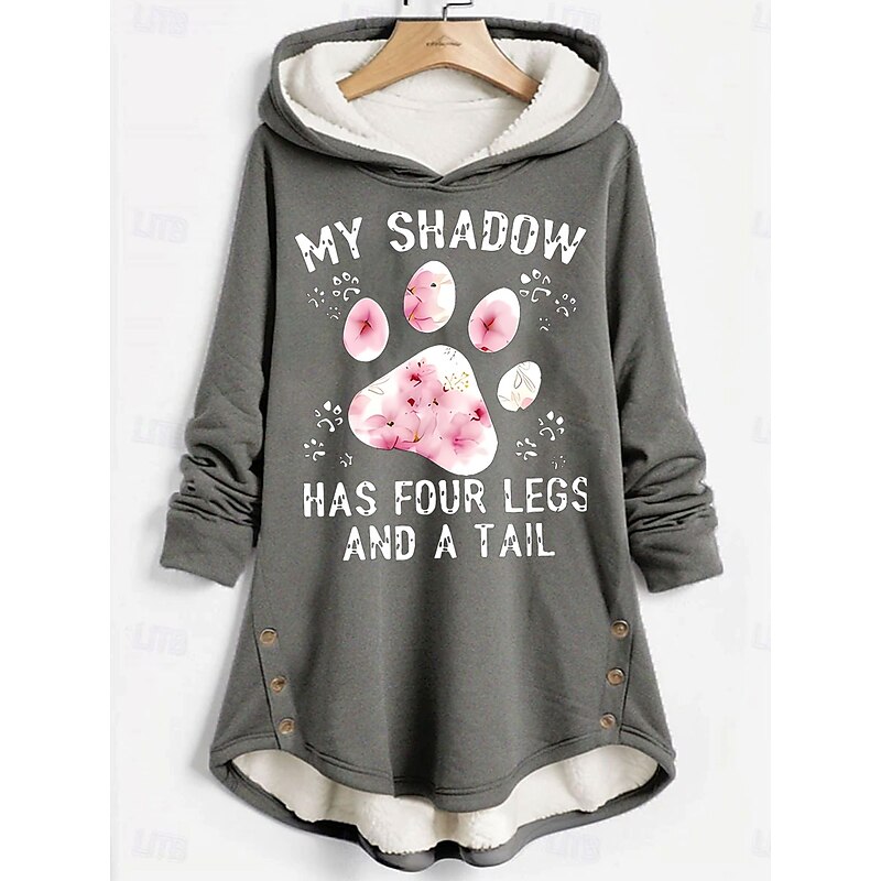 Women's Pullover Hoodie Sweatshirt Graphic Cat Letter Casual Comfrt Long Sleeve Hooded Long Tops Street Dailywear Casual Print Pink Blue Gray Fall Winter2