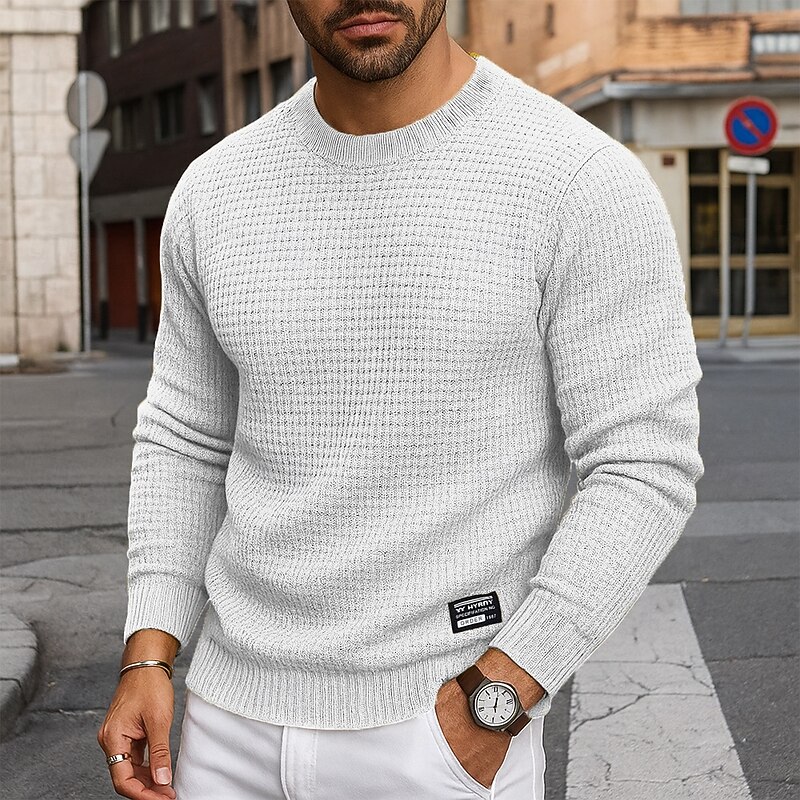 Men's Pullover Sweater Jumper Ribbed Knit Regular Tops Knitted Slim Fit Plain Crew Neck Knitwear Modern Contemporary Casual Daily Wear Clothing Apparel Fall Winter Black White M L XL2