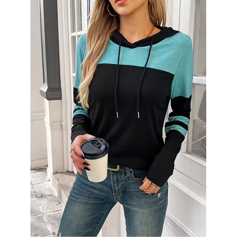 Women's Pullover Hoodie Sweatshirt Graphic Geometric Plaid Fashion Casual Print Long Sleeve Hooded Regular Tops Street Dailywear Drawstring Print Blue Brown Green Gray Spring Fall Winter3