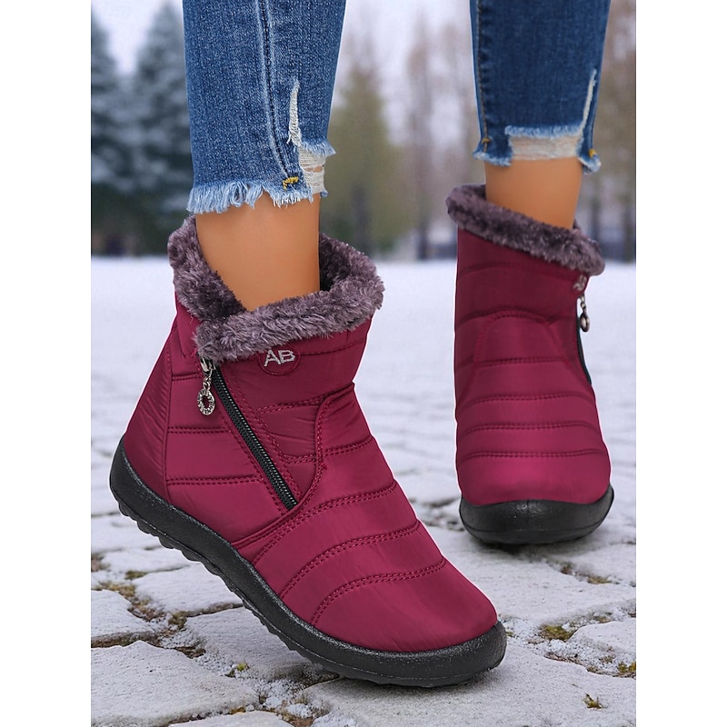 Women's Warm Winter Snow Boots with Faux Fur Lining and Side Zipper, Anti-Slip Waterproof Ankle Boots for Outdoor Wear