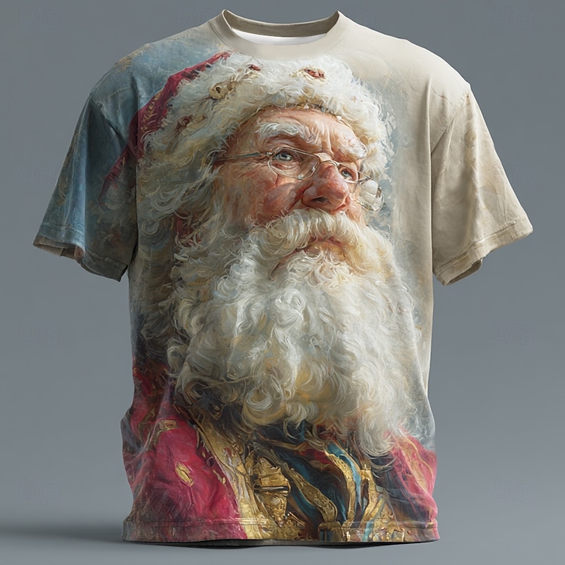 Christmas Men's Santa Claus T Shirt Short Sleeve T shirt 3D Print Crew Neck Shirt Daily Designer Artistic Vacation Party Street White 1 Red Blue All Seasons Clothing Apparel S M L XL XXL XXXL3