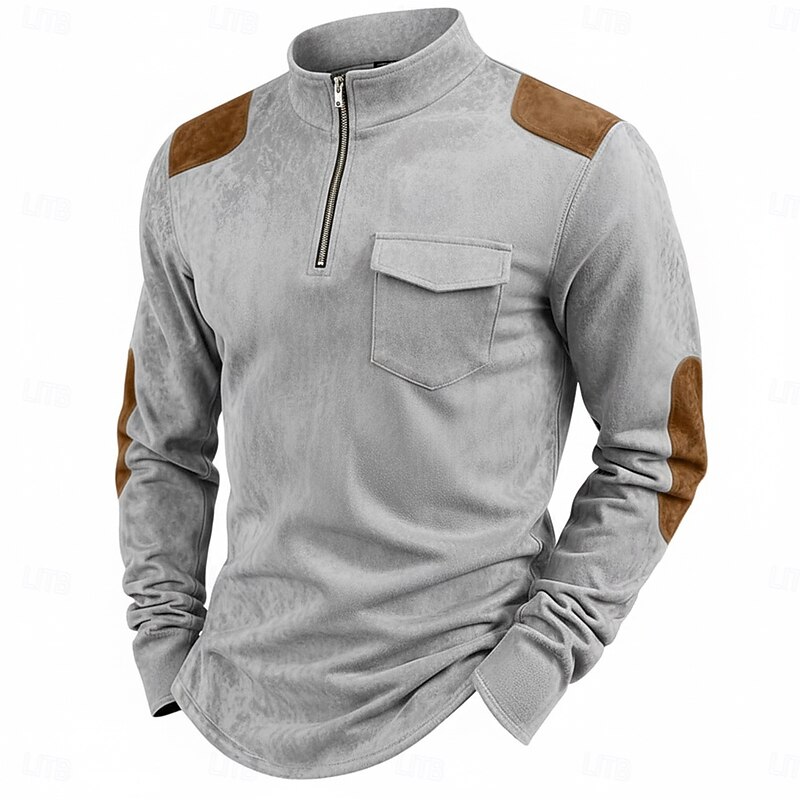 Men's Tee Top Long Sleeve Shirt Long Sleeve Pullover Half Zip Banded Collar Summer Fall Solid Color Daily Casual Street Style Color Block Outdoor Street Causal Red Navy Blue Army Green Top Tee for Men2