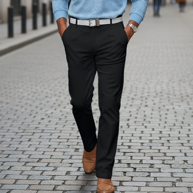 Men's Trousers Chinos Chino Pants Front Pocket Plain Comfort Breathable Full Length Business Casual Daily Fashion Streetwear Black White Inelastic