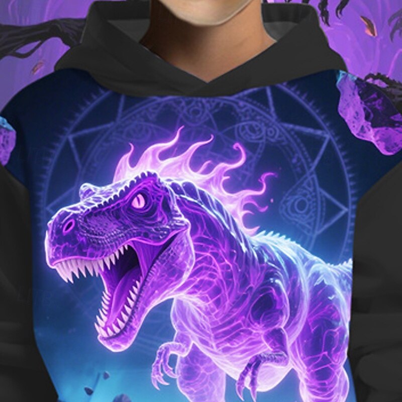 Halloween Boys' 3D Cartoon Dinosaur Hoodie Long Sleeve Spring Fall Fashion Streetwear Kids 4-12 Years Hooded Outdoor Casual Daily Regular Fit2