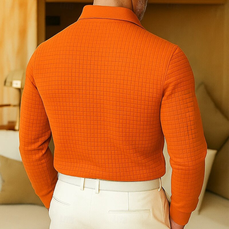 Men's Golf Polos Shirts Waffle Knit Polo Shirt Business Casual Lapel Quarter Zip Long Sleeve Fashion Basic Solid Color Knitting Zipper Pocket Fall Winter Regular Fit White Navy Blue Blue Orange Golf2