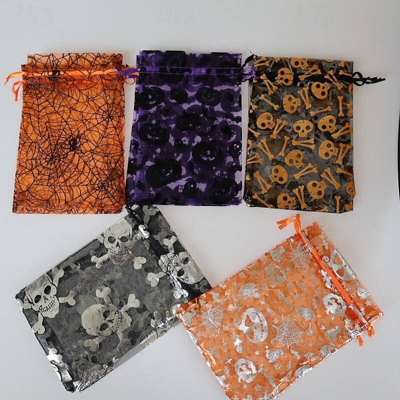 100pcs/set Halloween Party Drawstring Gift Bags  4x6in Small Tulle Candy Snack Bags for Party Gifts (Pumpkin Spider Web Skull Bat) - Event and Party Supplies Gift Boxes Favors Mesh Drawstring B4