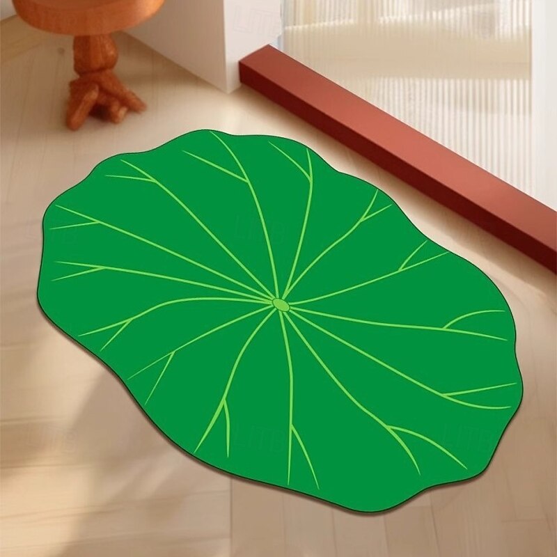 Realistic Lotus Leaf Shaped Rug For Bathroom Entryway Absorbent Non Slip Floor Mat Stain Resistant Durable Easy Care Indoor Doorway Carpet Decorative Home Accent Washable4