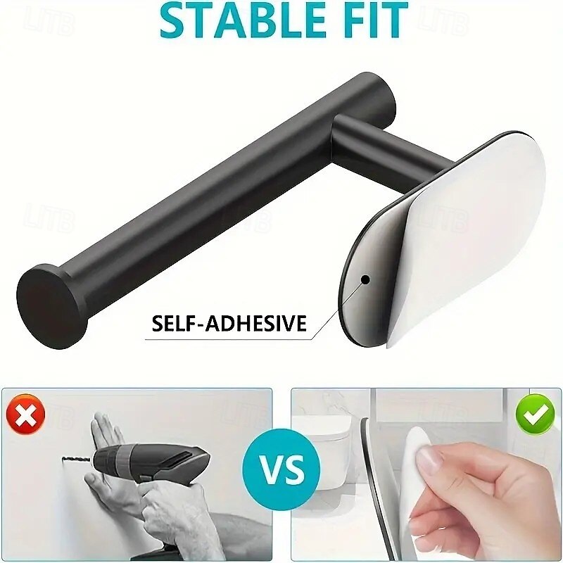 Stainless Steel Self-Adhesive Toilet Paper Holder, Modern Wall-Mounted Bathroom Tissue Rack, Shower Towel Bar Accessory3