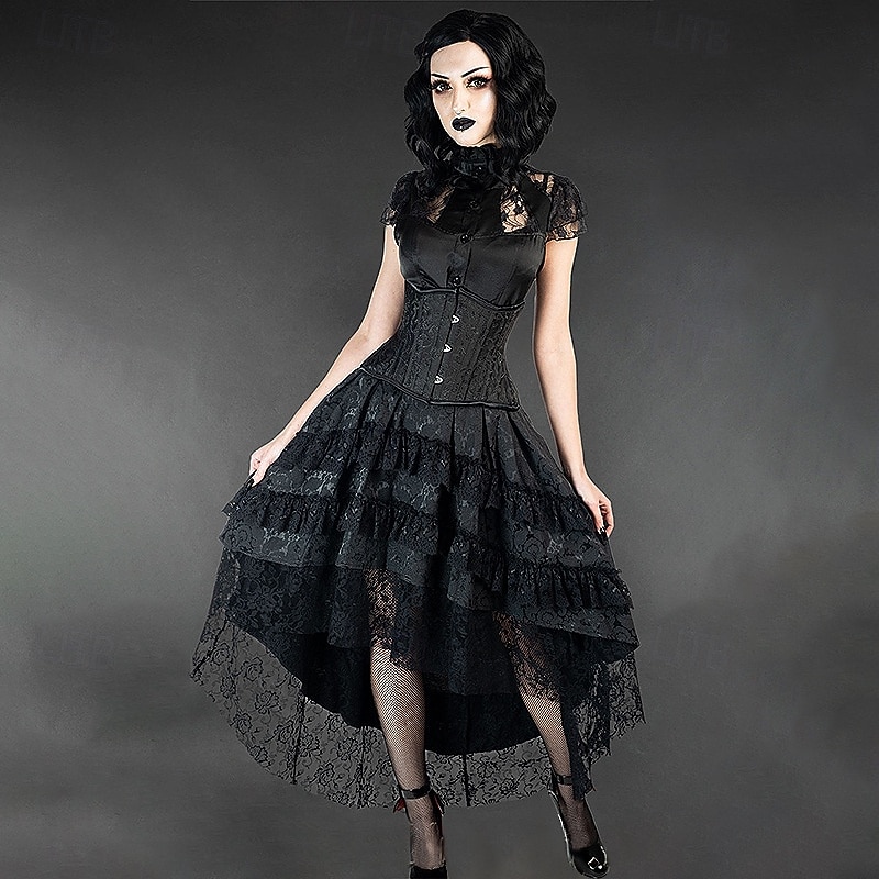 Punk & Gothic Steampunk Asymmetrical Skirt Goth Girl Lace Fancy Dress Women's Halloween Carnival Performance Party Adults Skirt