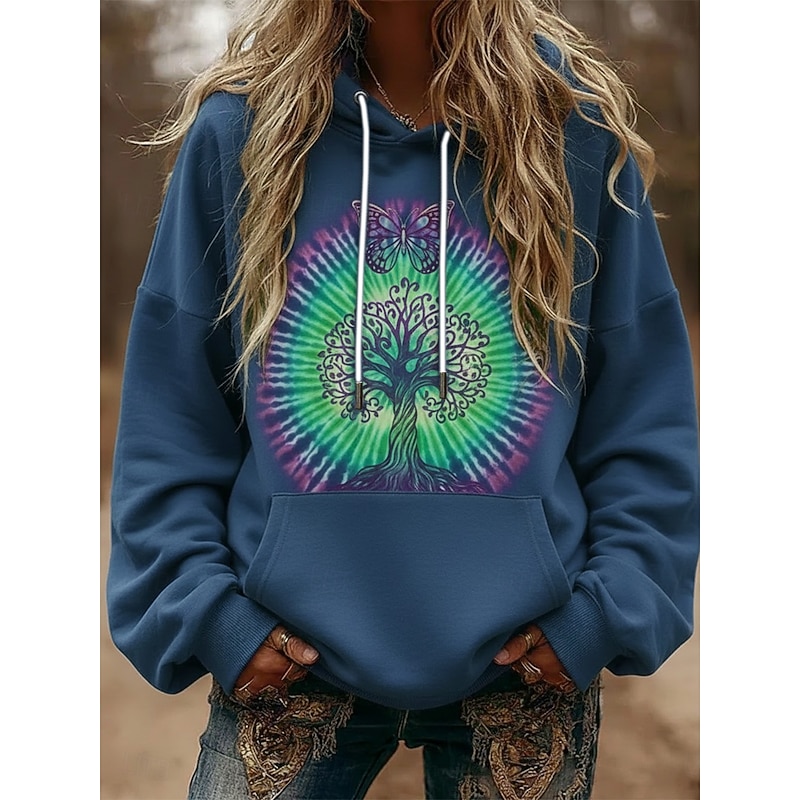 Women's Pullover Hoodies Floral Vintage Streetwear Casual Long Sleeve Hooded Regular Tops Dailywear Casual Sports Drawstring Pocket Print Blue Purple Spring Fall3