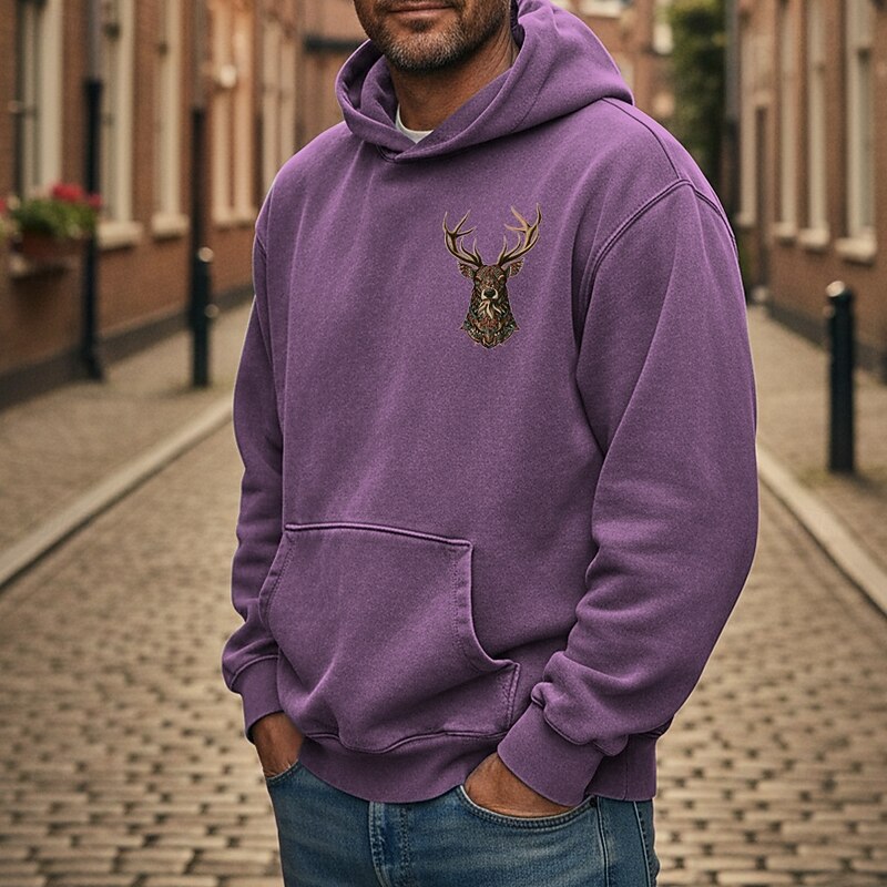 Men's Hoodie Distressed Hoodie Black Yellow Pink Red Blue Hooded Reindeer Drawstring Pocket Front Pocket Sports & Outdoor Daily Holiday Cotton Streetwear Basic Casual Spring &  Fall Clothing Apparel3