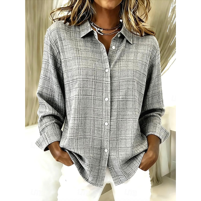 Women's Shirt Blouse Graphic Geometric Vintage Casual Long Sleeve Shirt Collar Regular Tops Daily Patchwork Buttons Print Yellow Pink Gray Summer Spring Fall Winter2