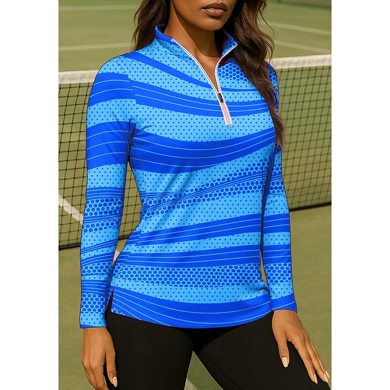 Women's Geometric Shirt Sport Shirt Golf Polo Shirt Tennis Shirt Long Sleeve Zipper Floral UPF50+ UV Resistant High Elasticity Moisture Wicking Breathable Volleyball Tennis Golf Stand Collar Zip4