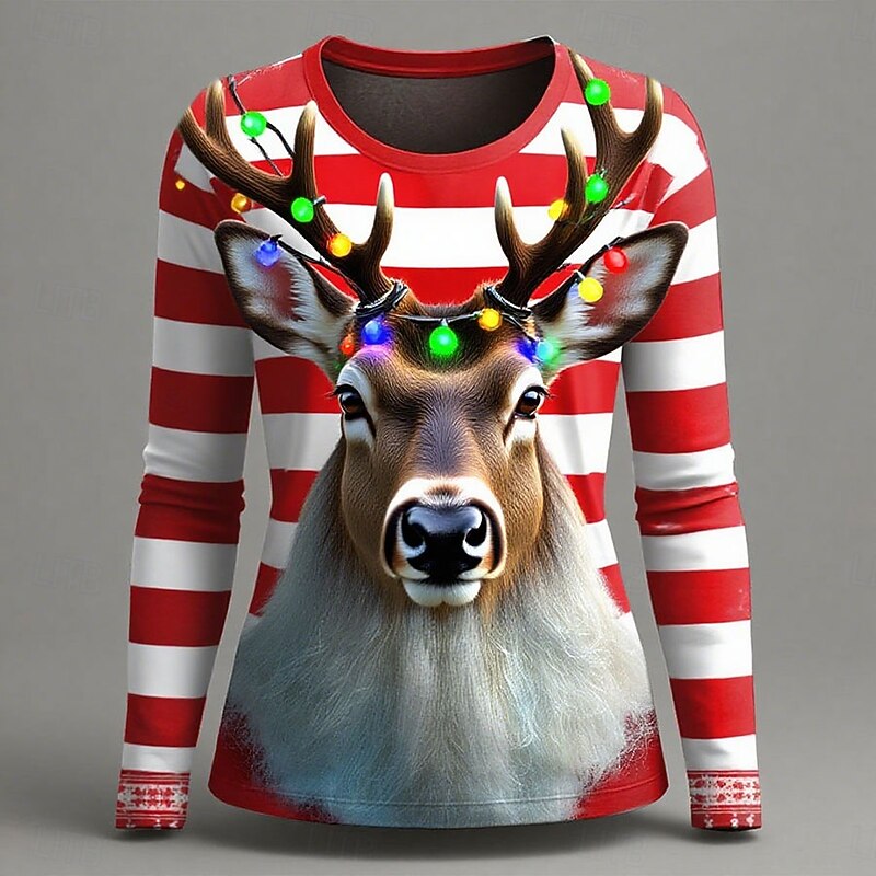 Christmas Women's T Shirt Graphic Santa Claus Reindeer Fashion Casual Long Sleeve Crew Neck Regular Tops Daily Weekend Print White Red Blue Summer Spring Fall3