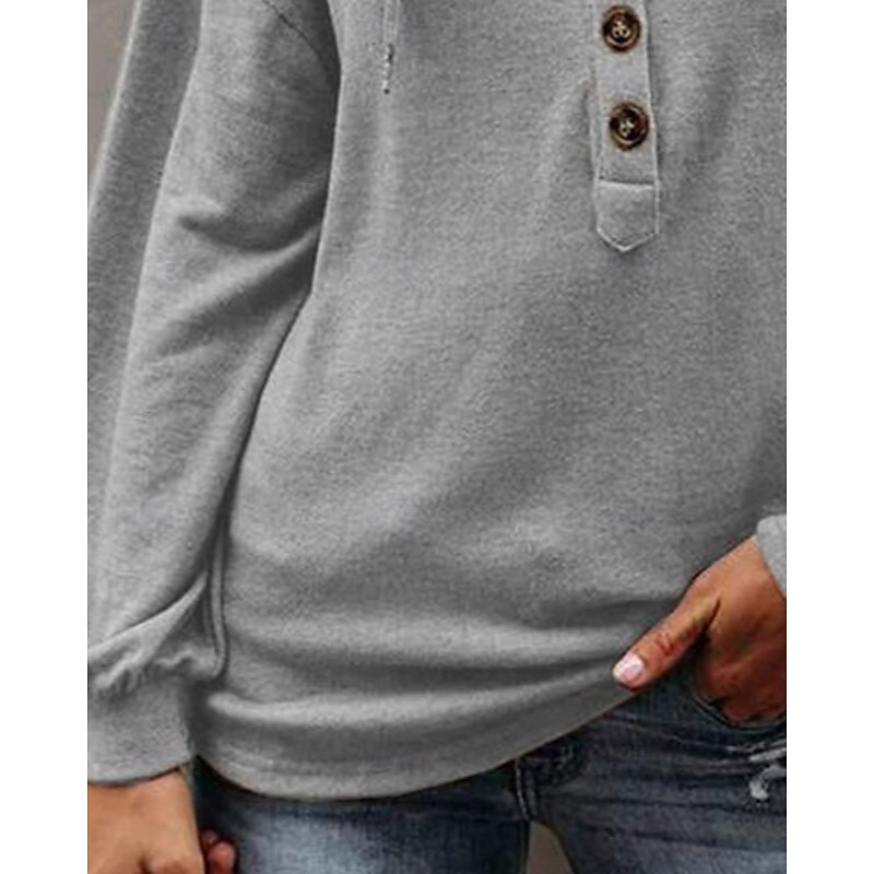 Women's Pullover Hoodie Sweatshirt Plain Sports Fashion Casual Long Sleeve Hooded Regular Tops Street Dailywear Buttons Gray Fall Winter3