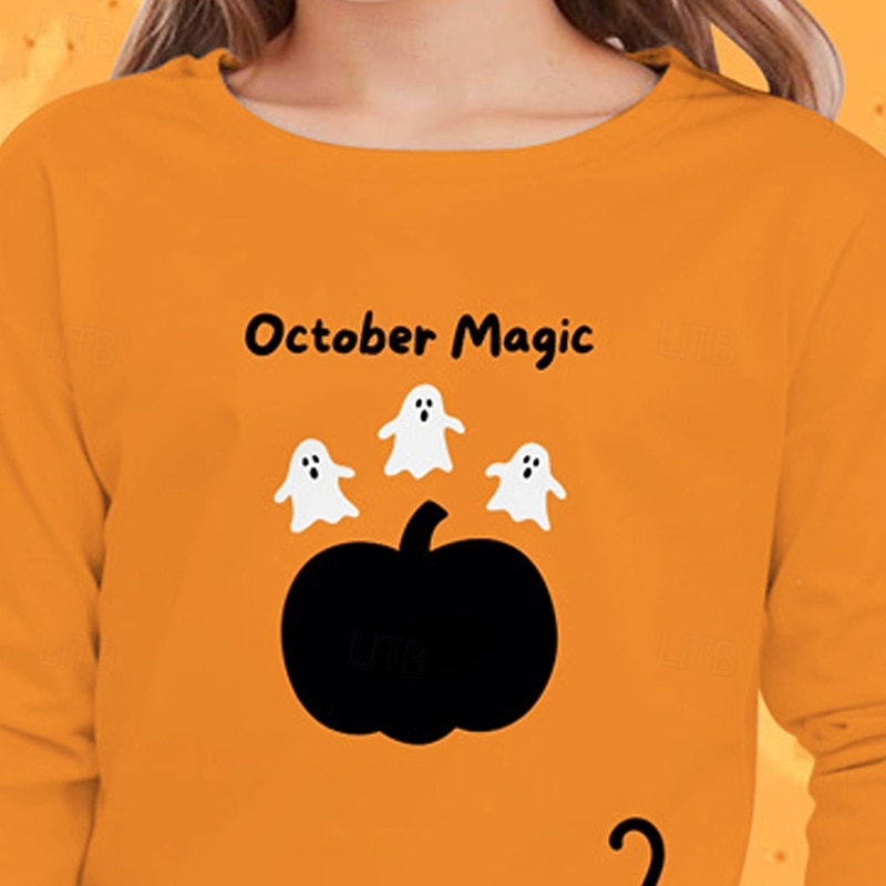 Halloween Girls' 3D Pumpkin Ghost T shirt Tee Long Sleeve Spring Fall Fashion Basic Kids 4-12 Years Crew Neck Outdoor Casual Daily Regular Fit2