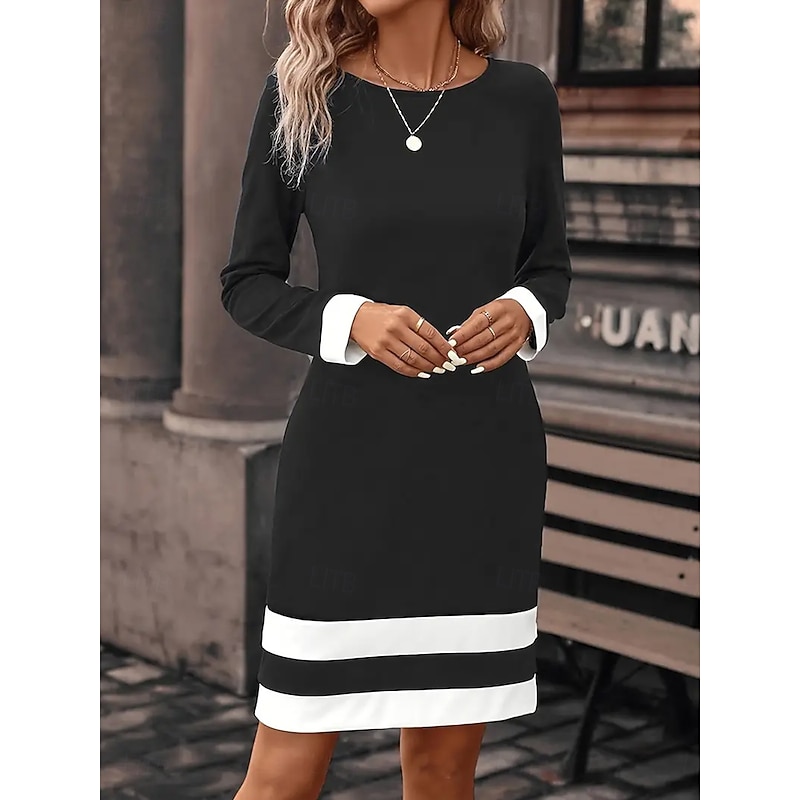 Women's Mini Dress T Shirt Dress Tee Dress Shift Dress Summer Dress Vacation Casual Party Daily Regular Fit Graphic Color Block Long Sleeve Crew Neck Black Navy Blue Spring Fall Winter