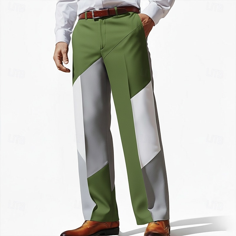 Men's Geometric Pattern Abstract Color-block Trousers Dress Pants Suit Pants Mid Waist Business Casual Formal Outdoor Holiday Relaxed Fit Flat Front Dress Pants with Side Pockets Spring Fall 3D Print3