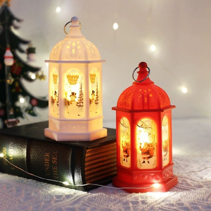 Christmas Decoration Retro Wind Lantern Portable Electronic Candle Lamp Santa Claus Snowman Glowing Oil Lamp Christmas Gift Home Decor Night Light4