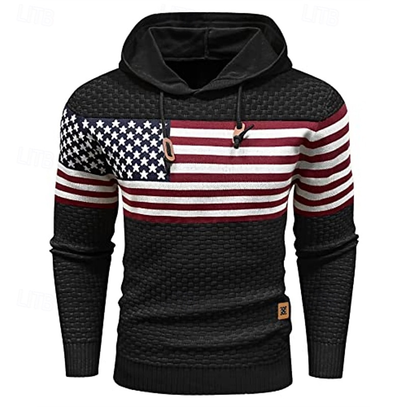 Men's Hoodie Black Army Green Red Blue Khaki Hooded Jacquard National Flag Drawstring Print Sports & Outdoor Daily Holiday Polyester Streetwear Basic Casual Spring Fall Clothing Apparel Hoodies2